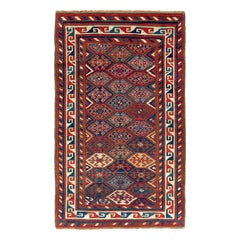 Alfombra antigua caucásica Karabagh Kazak de 4'x6'5'', ca 1880