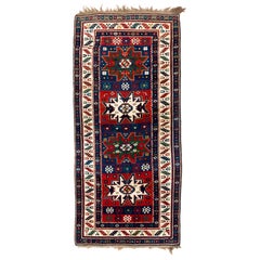 3.7x8.3 Ft Antique Caucasian Karabagh Kazak Rug with Lesghi Stars, Ca 1890