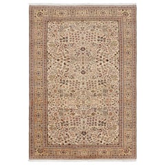Vintage Kayseri Rug in Cream and Beige With Floral Patterns from Rug and Kilim