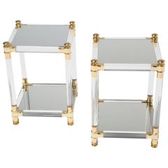 Lucite, Brass and Mirror End Tables