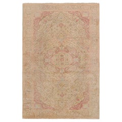Vintage Turkish Sivas Rug in Beige with Pink Medallion