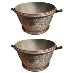 Antique Pair of Signed Polished Steel Wine Tub Planters, French circa 1910