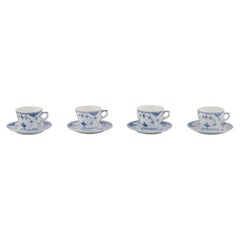 Royal Copenhagen Blue Fluted Half Lace. A set of four coffee cups & saucers.
