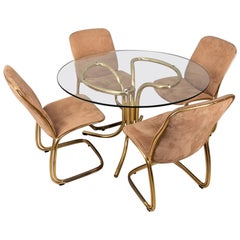 Set of 4 chairs and table vintage 70s gilded metal design Gastone Rinaldi