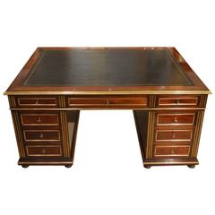 Large Late 19th Century French Mahogany and Brass Inlaid Partners Desk