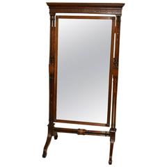 Mahogany Edwardian Period Chinese Chippendale Style Cheval Dressing Mirror