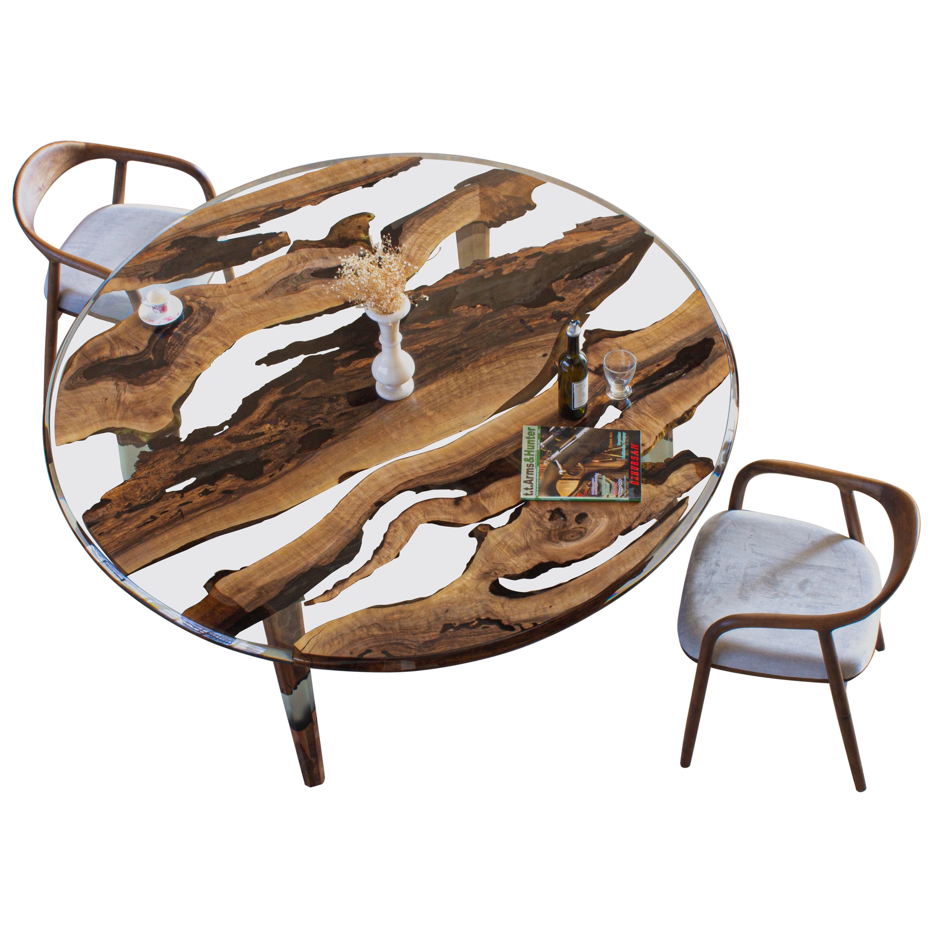 Round Epoxy Black Walnut Table - Clear Transparent Epoxy Resin Table