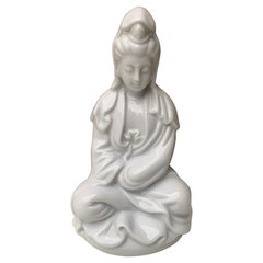Blanc De Chine Chinoiserie Porcelain Figure of Chinese Goddess Lotus Kwan-Yin