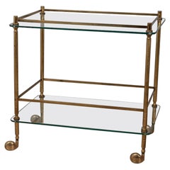 Carrello porta vivande vintage anni 60 in ottone dorato e vetro design Italiano