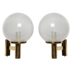 1970 Venini Filigrana White Murano Glass  Italian Design 2 Wall Lamps Sconces