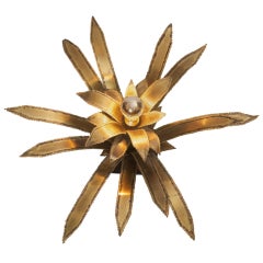 Brass Palm Light Black Marble Base