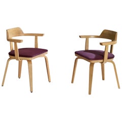 Walter Gropius, Armchairs, Oak, Velvet, USA, 1970s