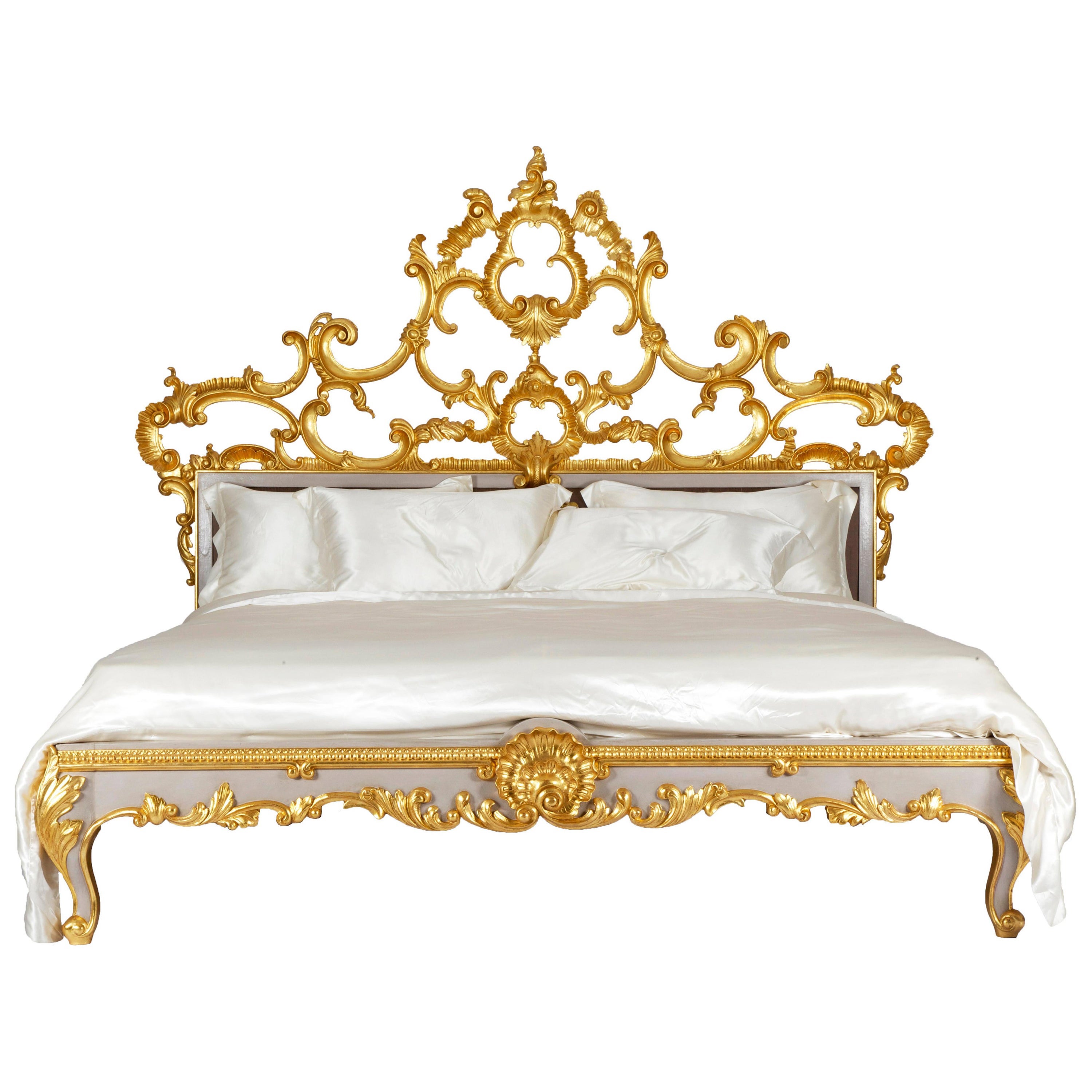 Venetian Rococo Style Hand-Carved Gilt Bed by La Maison London - US King Size