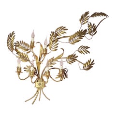 Toleware Hollywood Regency Wall Sconce Gold Metal Wheatsheaf c.1960s Italy