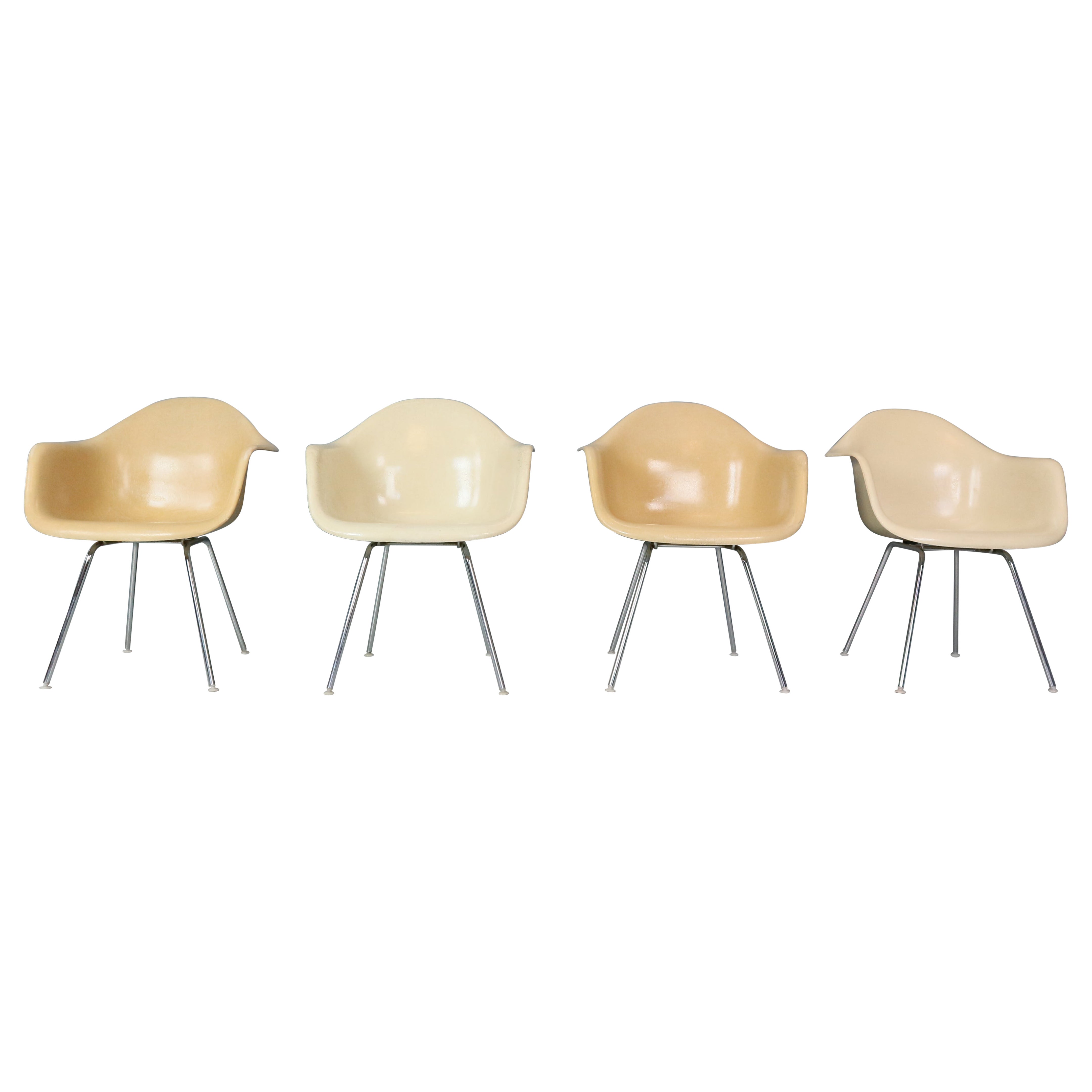 Charles & Ray Eames Set of 4 Off white "H-Base" Chairs for Herman Miller, 1960