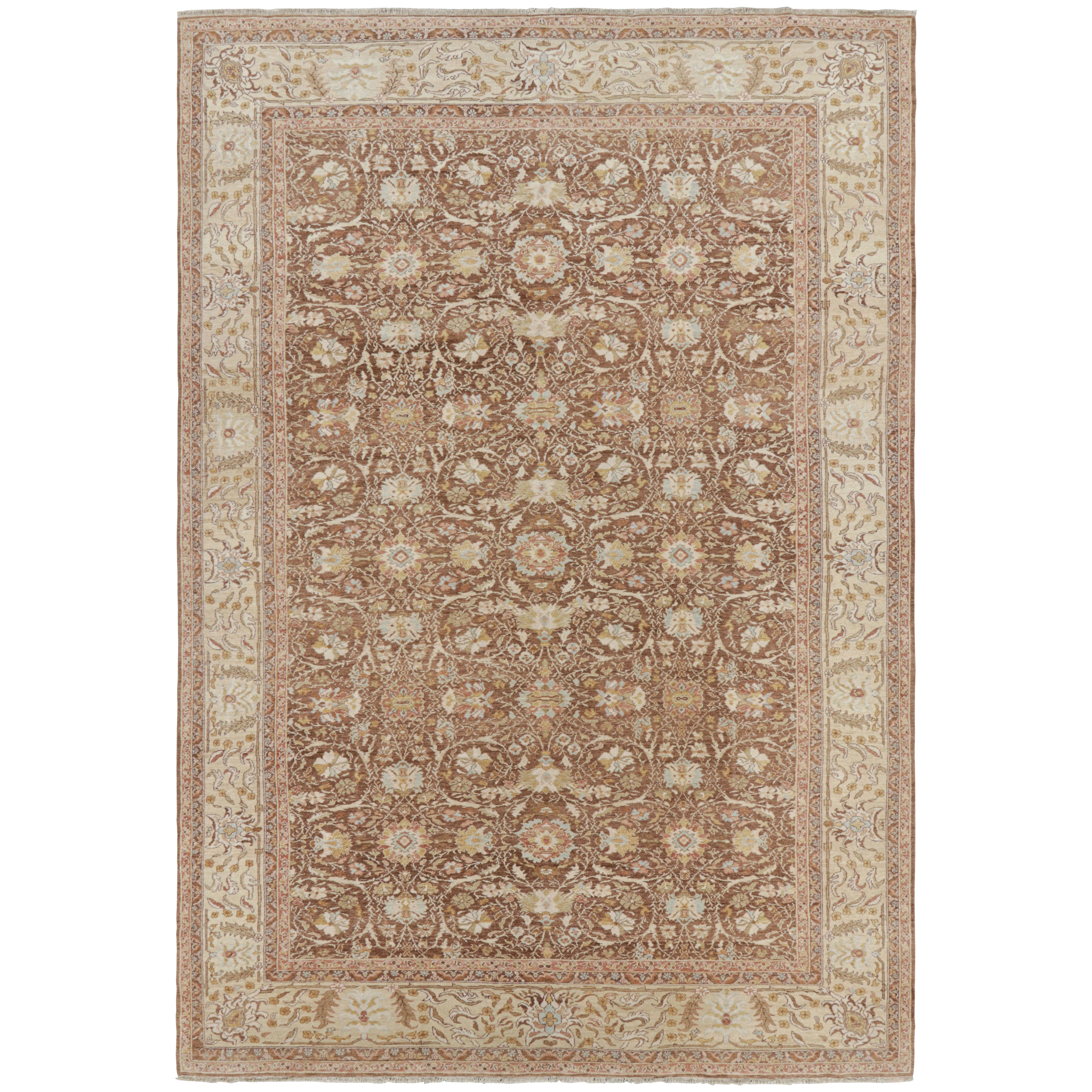 Rug & Kilim’s Sultanabad Style Rug in Brown with Floral Patterns For Sale