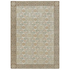 Rug & Kilim’s European Style Rug in Cream-White with Medallions in Green & Beige