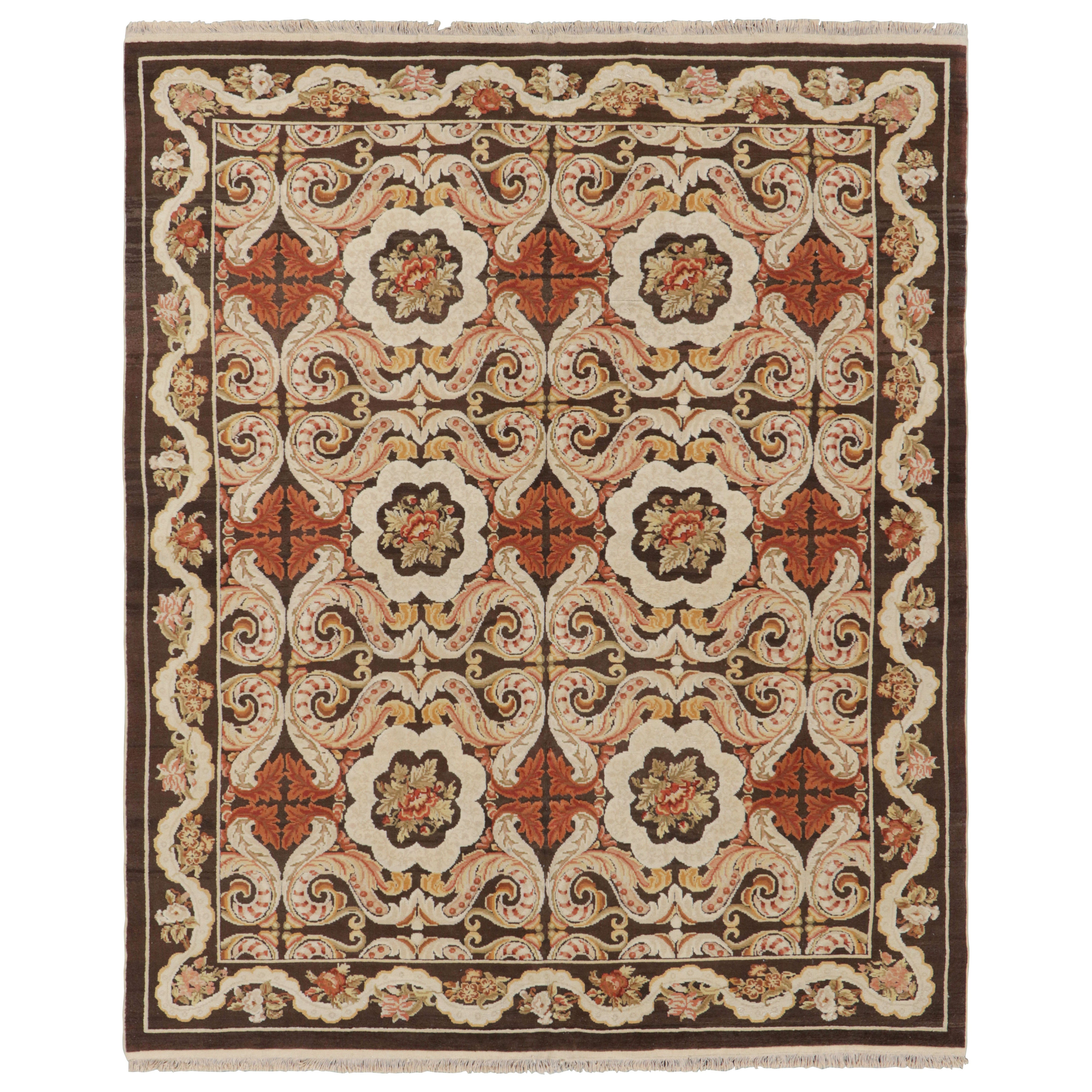 Rug & Kilim’s Bessarabian Style Rug in Brown with Floral Patterns and Medallions For Sale