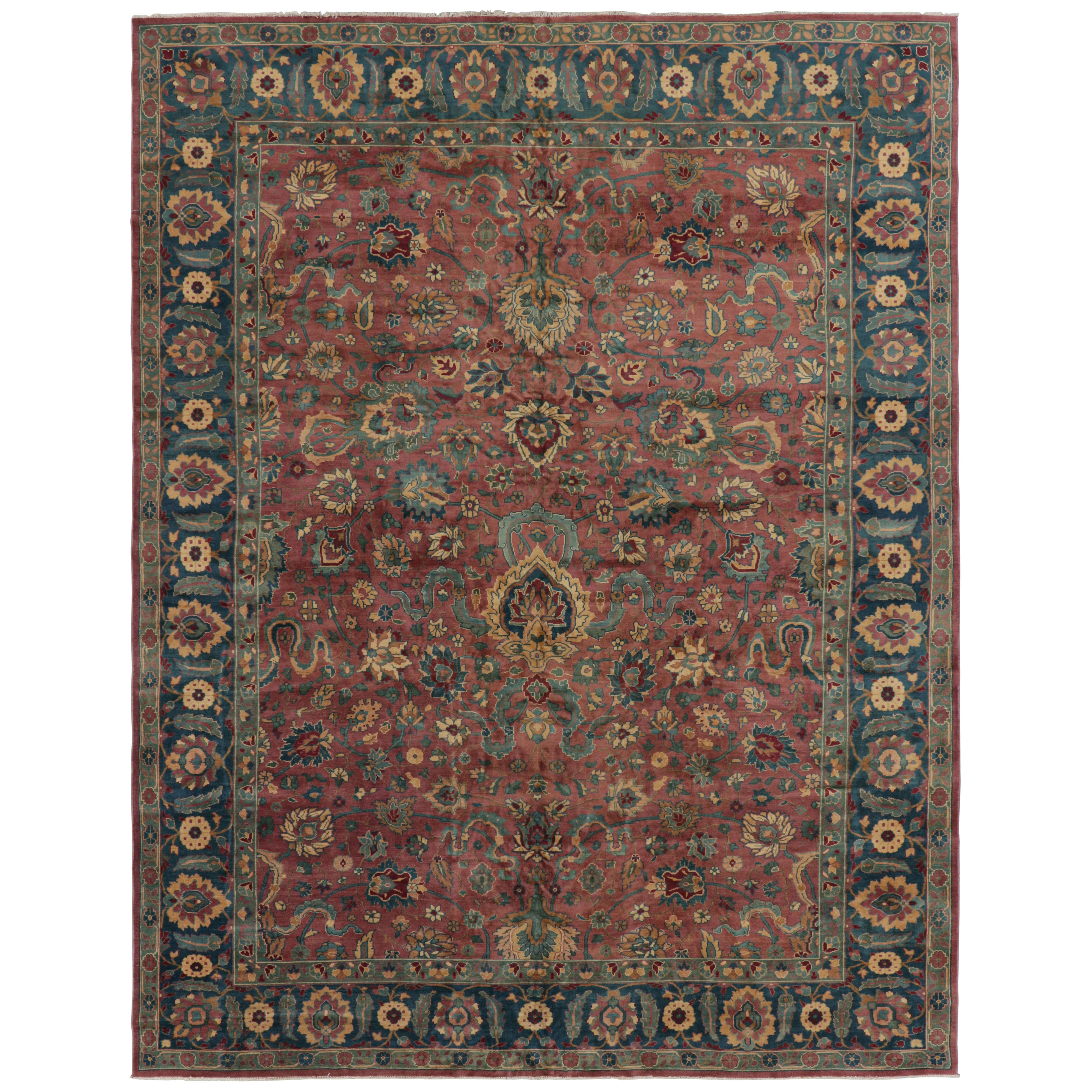 Vintage Agra Rug in Red and Teal Blue with Floral Patterns  Rug & Kilim
