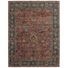 Agra-Teppich im Vintage-Stil in Rot und Teal-Blau mit Blumenmuster  Rug & Kilim