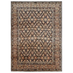 Antique Persian Yazd Rug with Beige-Brown Floral Patterns  Rug & Kilim
