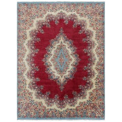 Vintage Kerman Lavar Persian Rug in Red with Medallion  Rug & Kilim