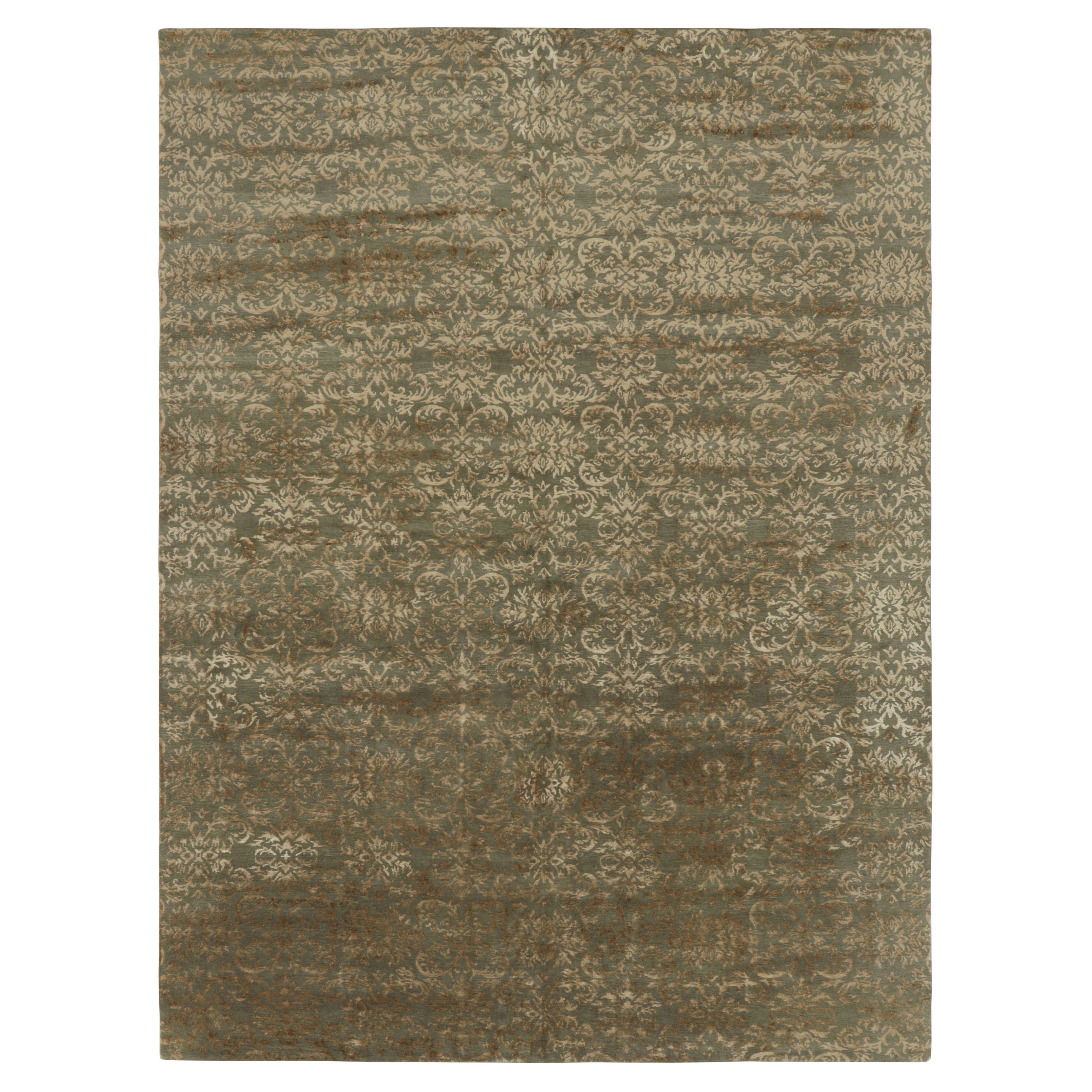 Rug & Kilim’s European Style Rug in Green with Arabesque Patterns in Beige-Brown