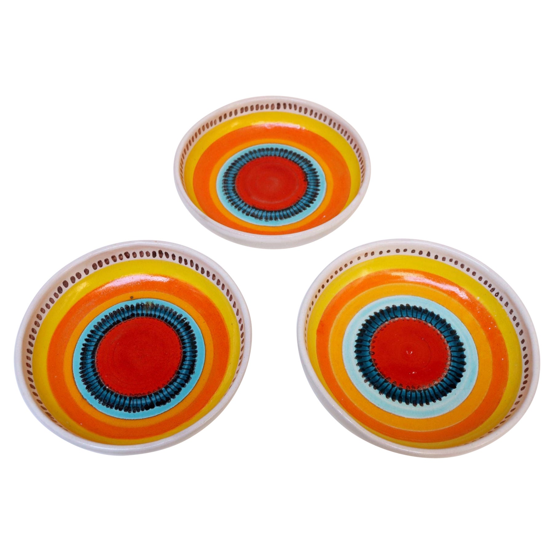 Set di tre ciotole decorative in ceramica italiana vintage dipinte a mano di De Simone