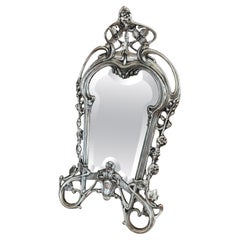 Art Nouveau Silver Bronze Table Mirror