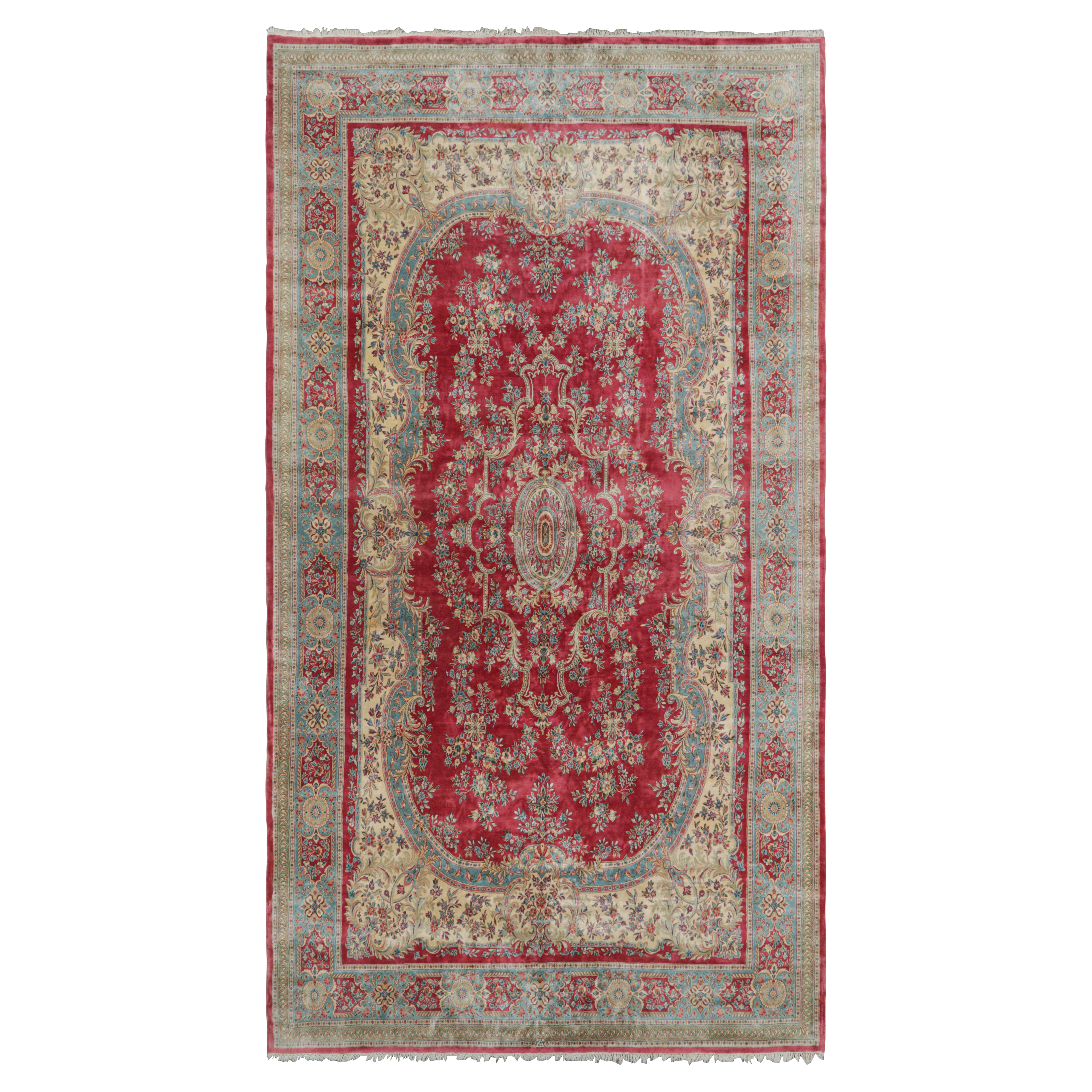 Oversized Antique Persian Kerman Lavar Rug in Red with Floral Medallion