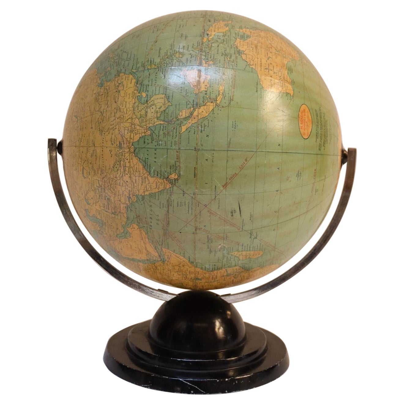 Globo terráqueo reversible Magnus Vintage 1930 de la Prouty Branch Company de Chicago