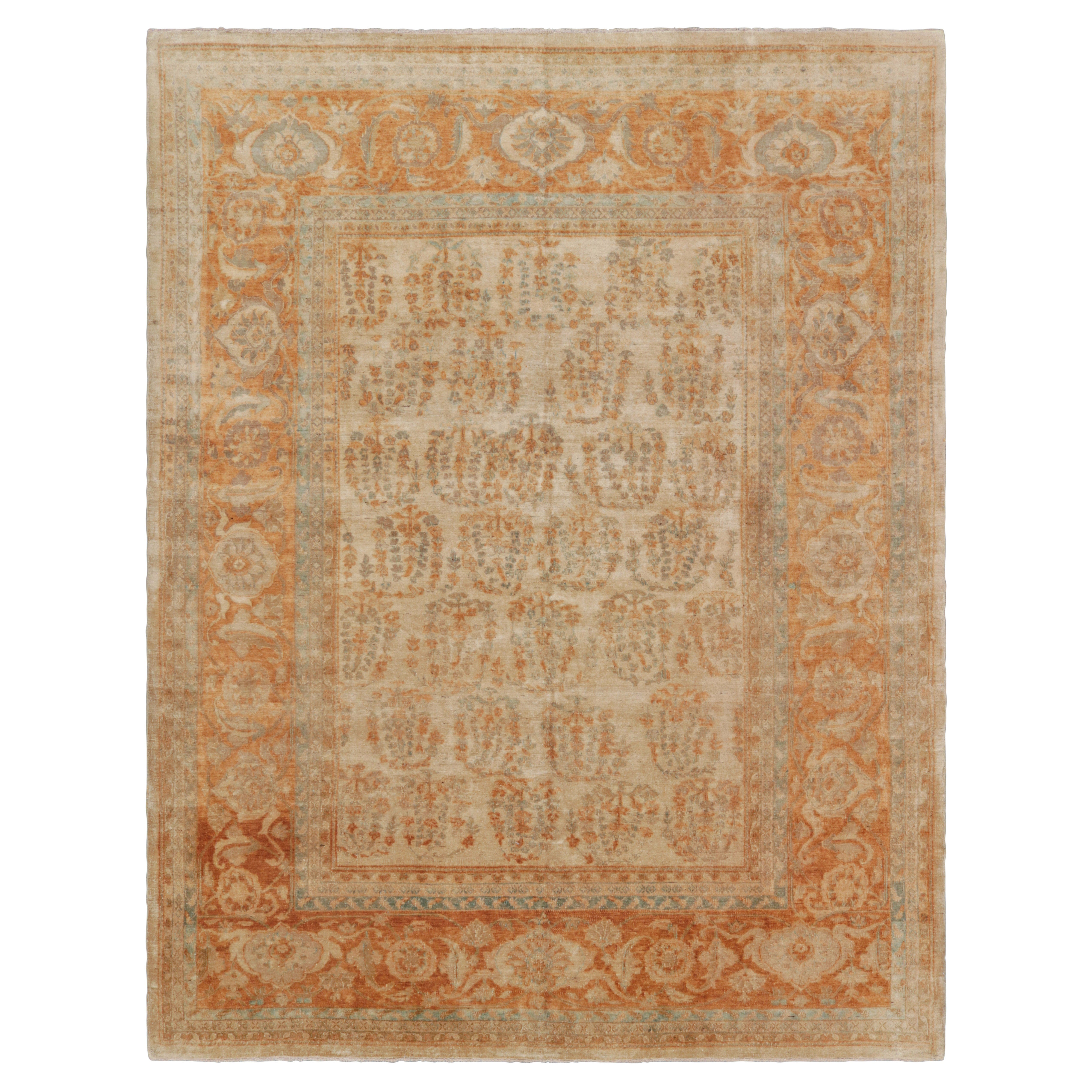 Rug & Kilim’s Agra Style Rug in Beige and Amber with Floral Patterns