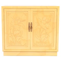 Henredon Mid-Century Regency Chinoiserie Lacquered Faux Goatskin Bar Cabinet