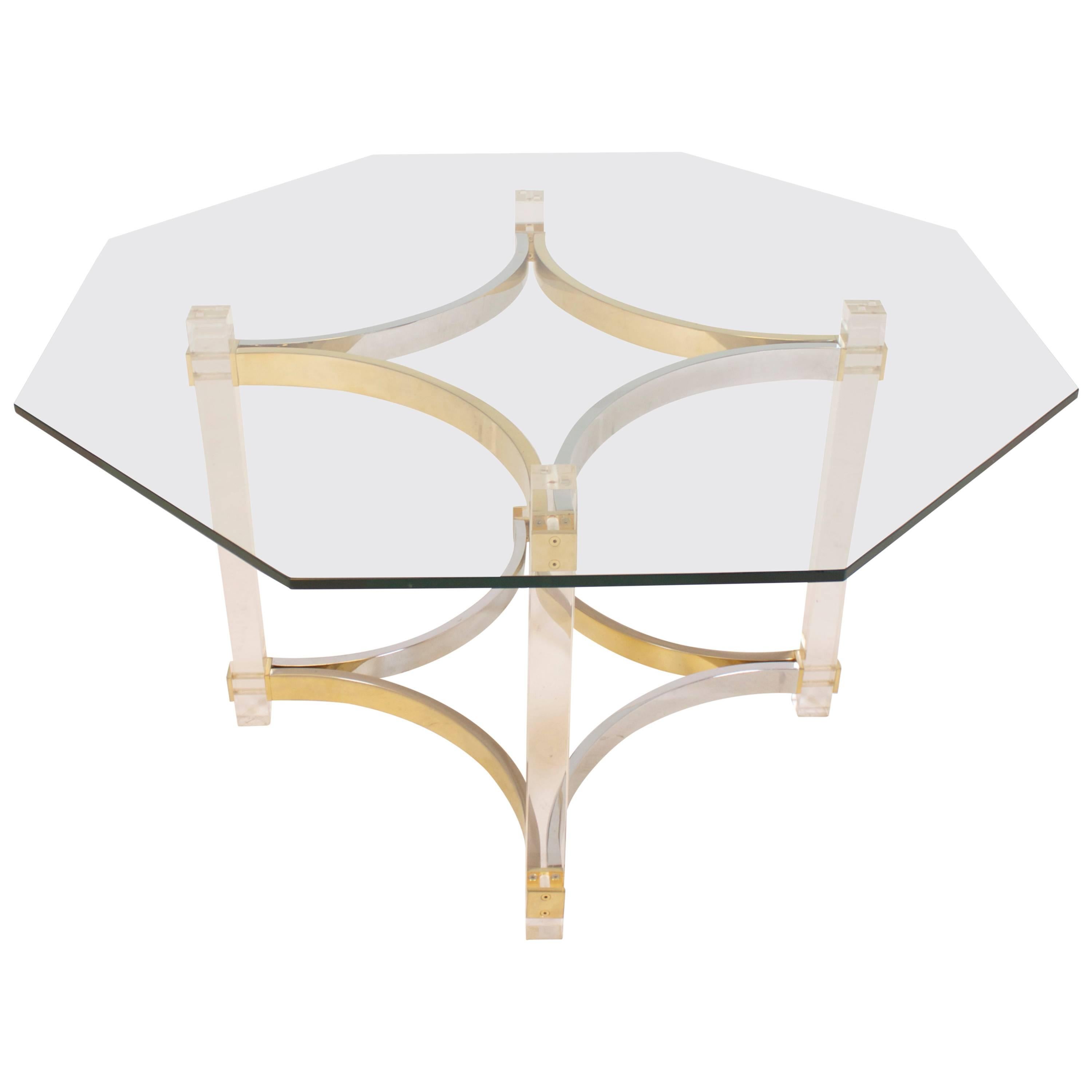 Lucite, Brass and Chrome Dining Table by Alessandro Albrizzi