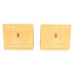 Henredon Mid-Century Regency Chinoiserie Lacquered Faux Goatskin Cabinets, 1970s