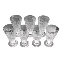 Set Of 7 Etched Crystal Water Glasses
