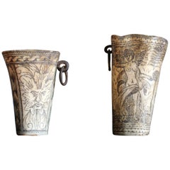 18th Century Ox Bone Carved Riding Hunting Cups Classical Figures Green Man