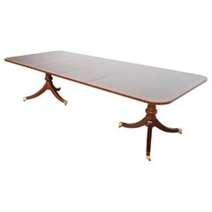 Baker Furniture Style Georgian Banded Mahogany Double Pedestal Dining Table