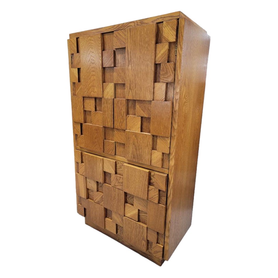 Mid Century Modern Paul Evans Style Brutalist Armoire by Lane Furniture Co.