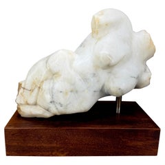 Italian Carved Marble Torso Sculpture of Woman on Wood Base