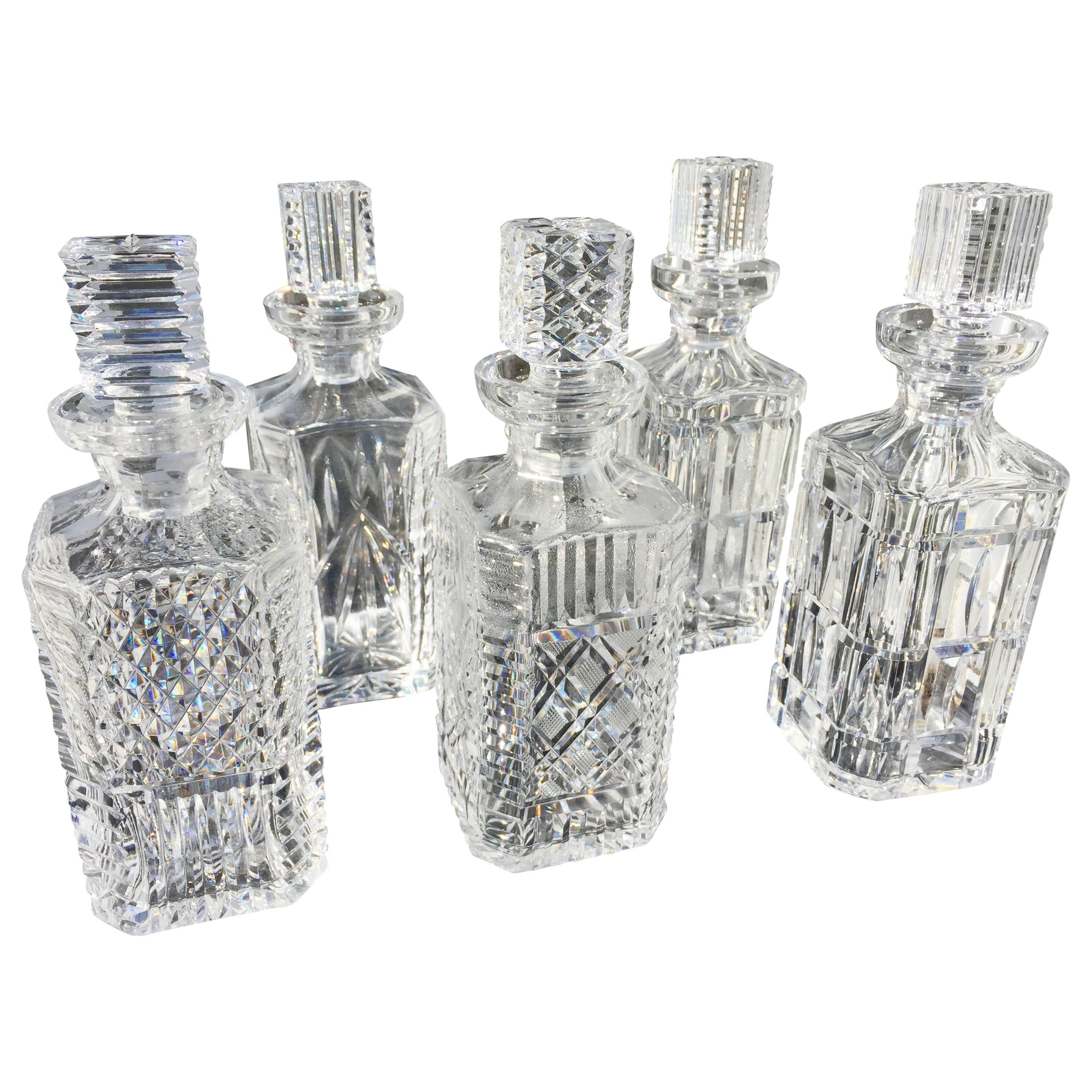 Elegant Set of Five Waterford Cut Crystal Decanters Mid-20th Century