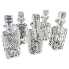 Vintage Elegant Set of Five Waterford Cut Crystal Decanters Mid-20th Century