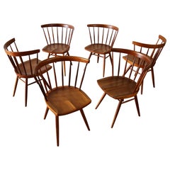 Set of 6 George Nakashima Studio Straight Back Chairs Solid Cherry