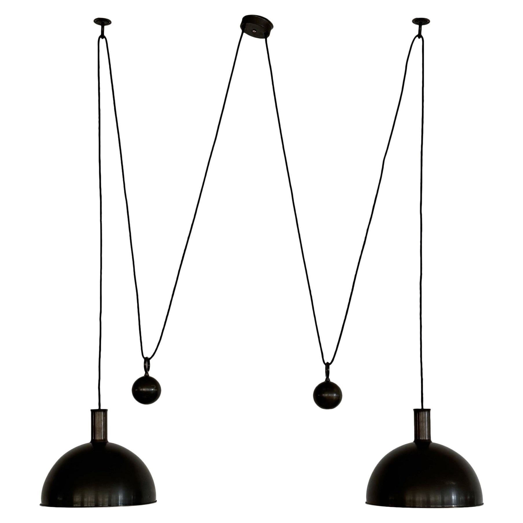 Florian Schulz Early Rare Double DUOS Counterweight Suspension Lamp in Brass, 1960s