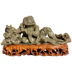 Vintage Chinese Hardstone Carving of Damo, Early to Mid 20th Century, China
