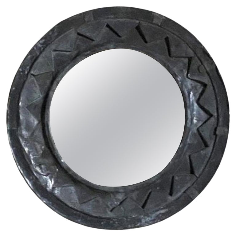 Antique Lead Framed Round Mirror