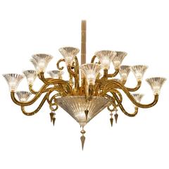 Retro Neoclassical French Chandelier by Mathias with Baccarat Crystals, Gold Plating