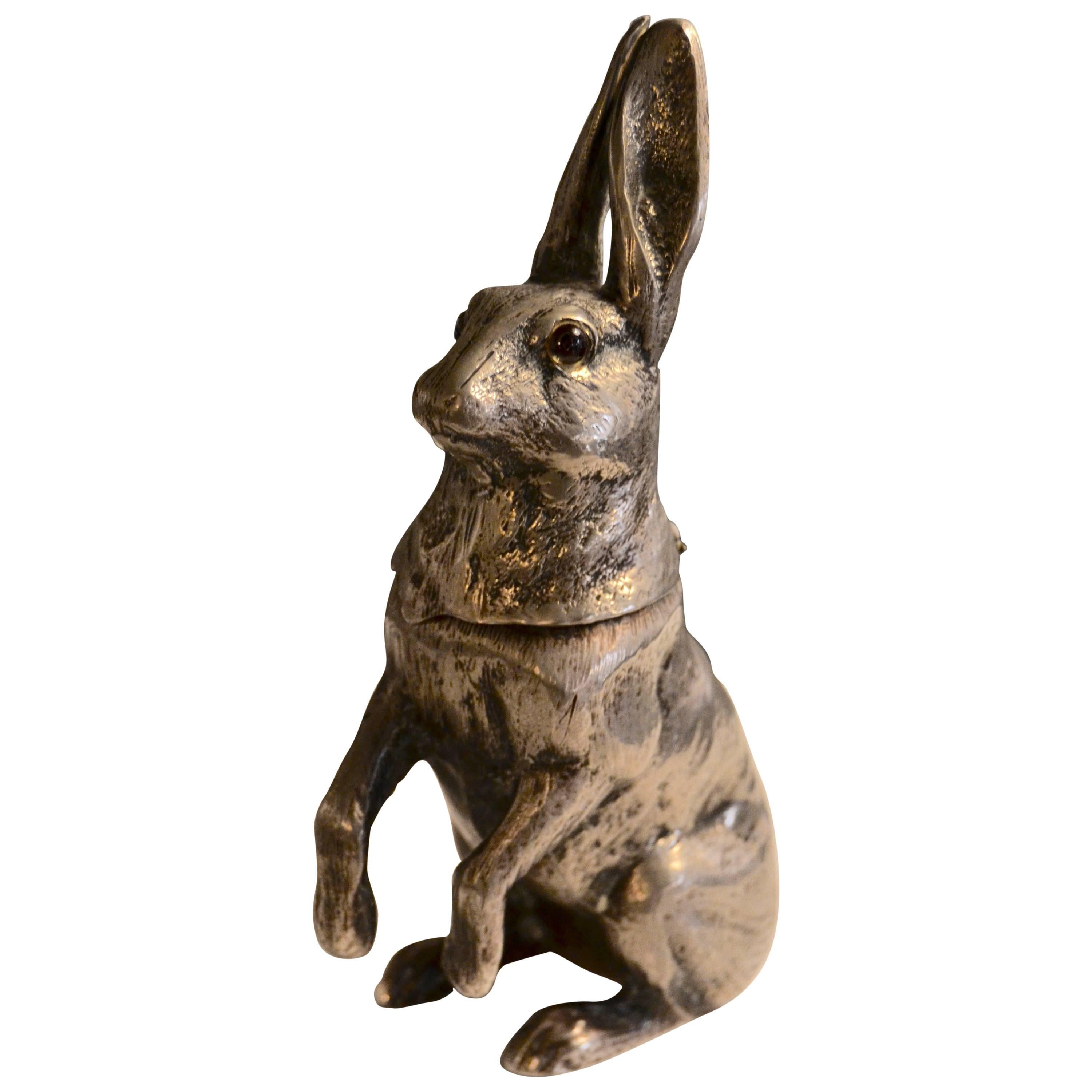 XX Century Silver Plated Hare Inkwell For Sale