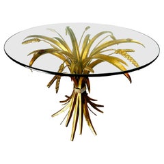 Gilt Iron Sheaf of Wheat Coco Chanel Side Drinks Table, Italy 1970s
