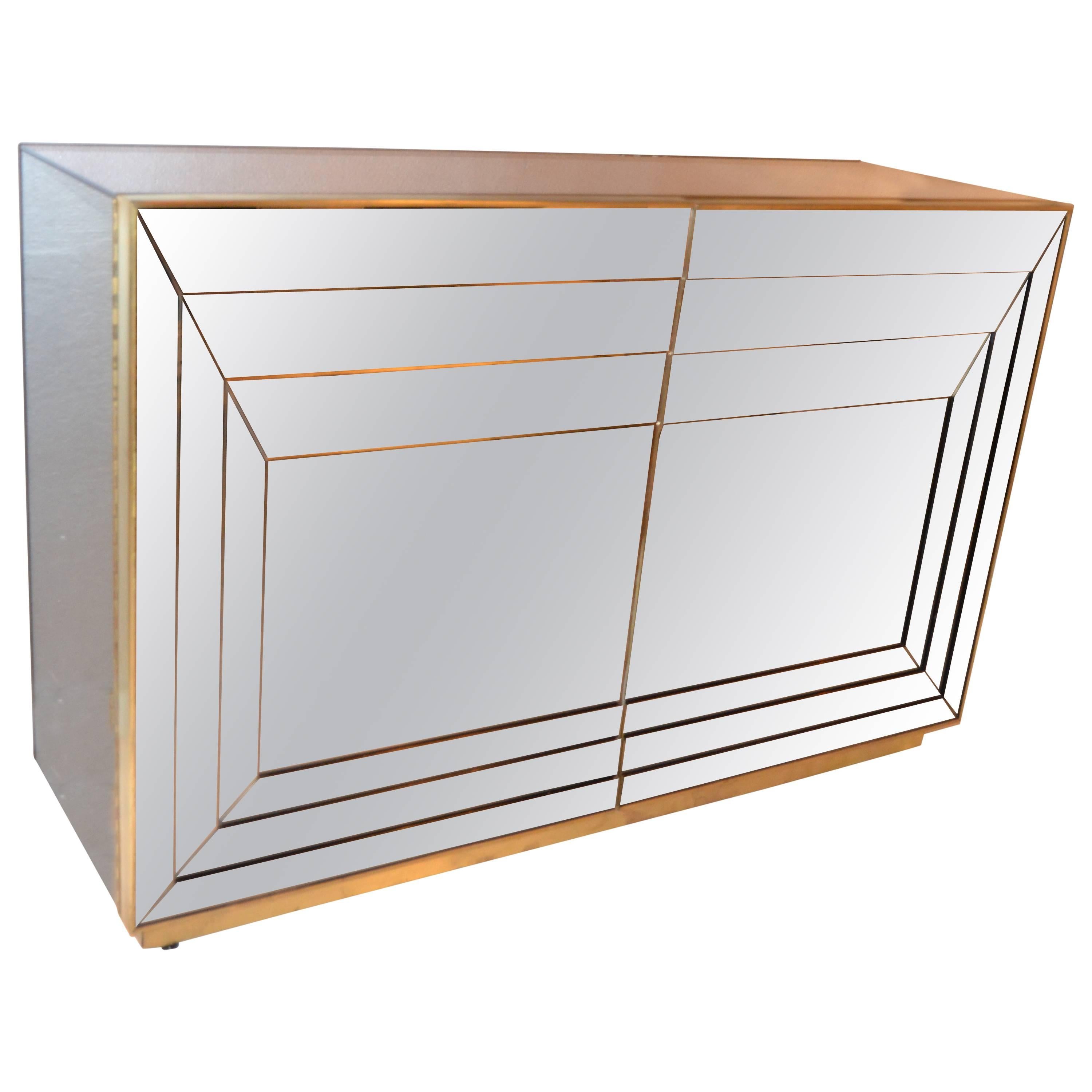 1970s Mirrored and Brass Cabinet